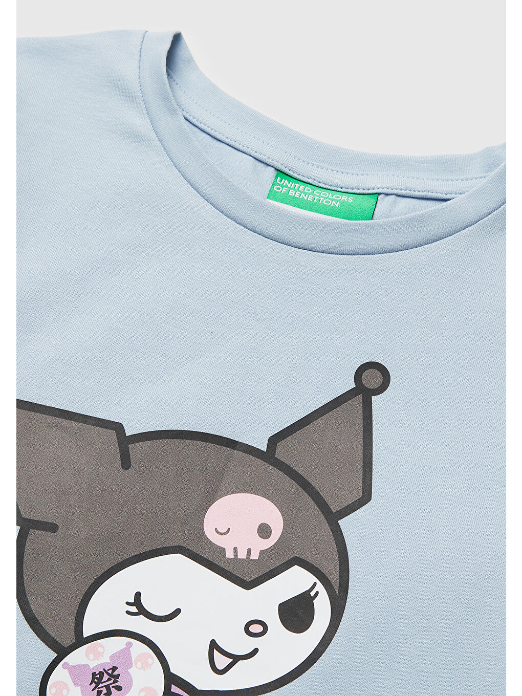 Kız Çocuk Buz Mavisi Önü Baskılı Etek Ucu Logolu Bisiklet Yaka T-Shirt-2