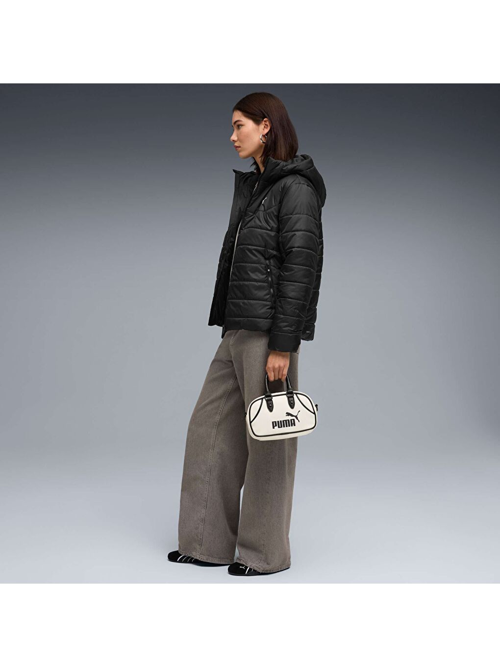 Siyah ESSENTIALS Kadın Kapüşonlu Mont-1