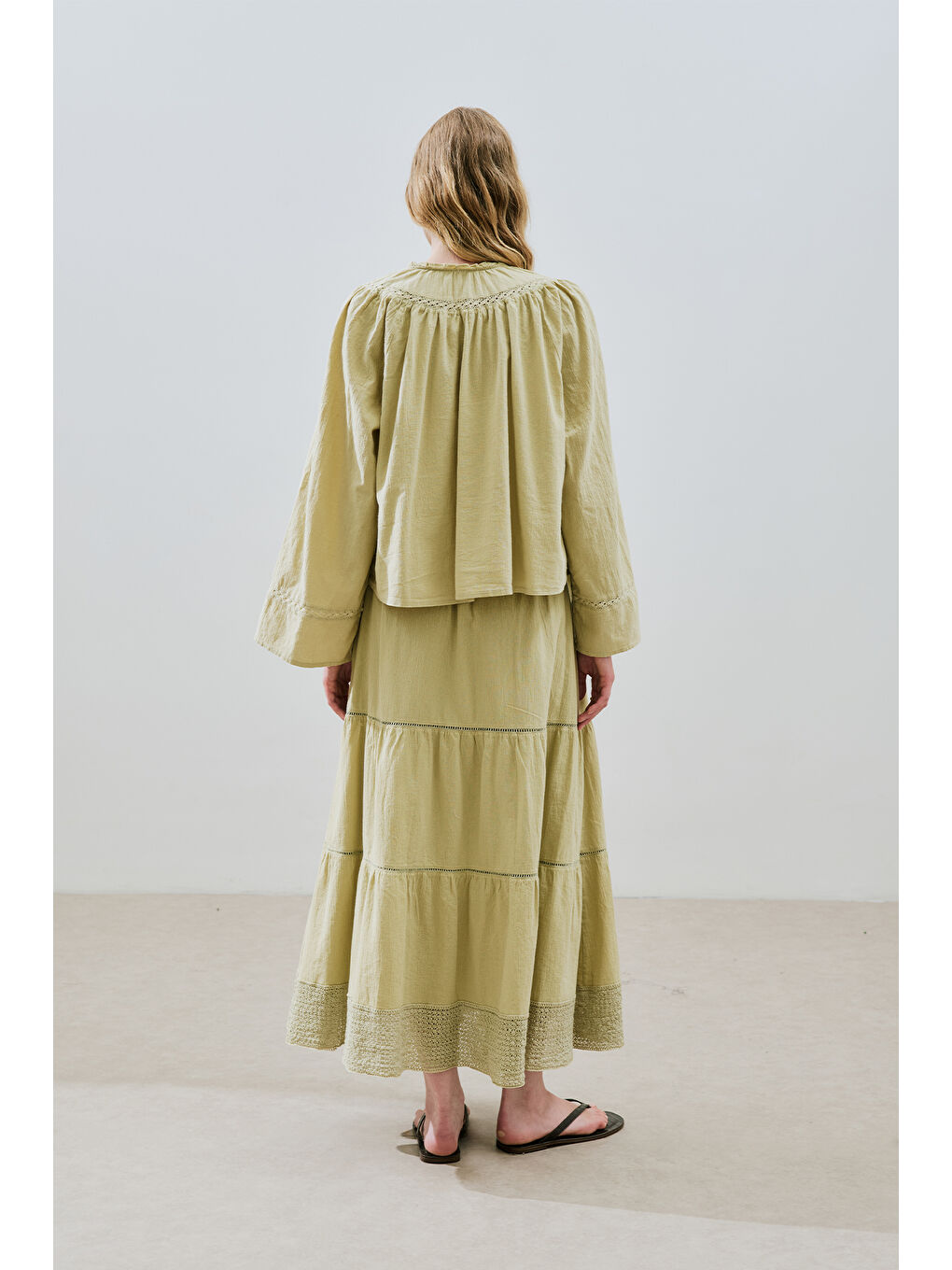 Dokulu İşlemeli Kısa Bluz Soft Yeşil-6