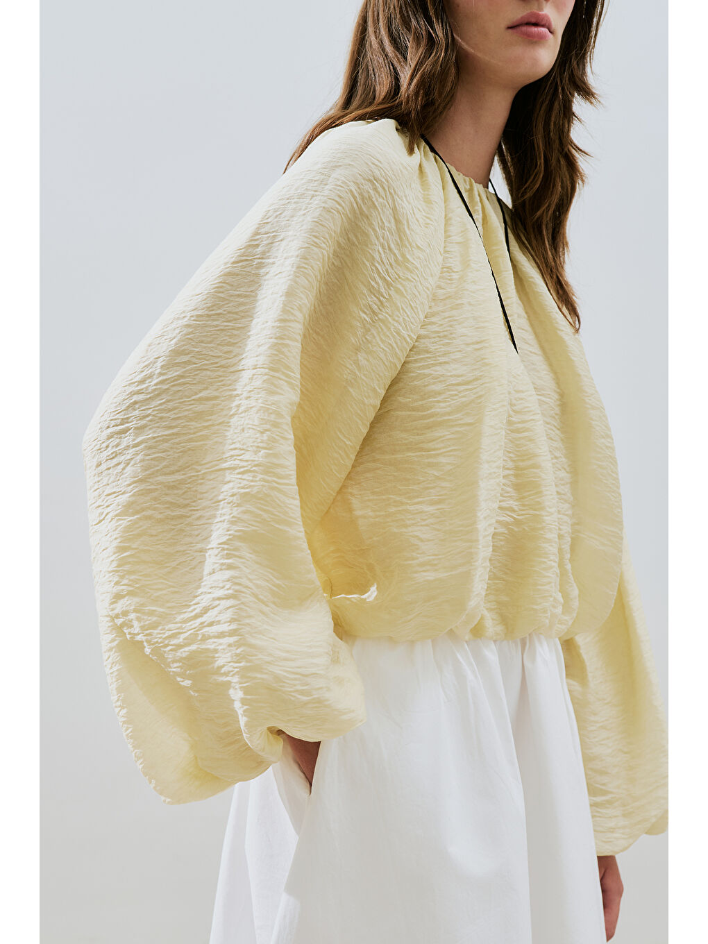 Balon Form Kısa Bluz Soft Sarı-5