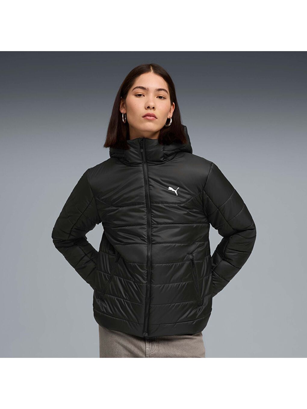 Siyah ESSENTIALS Kadın Kapüşonlu Mont-4