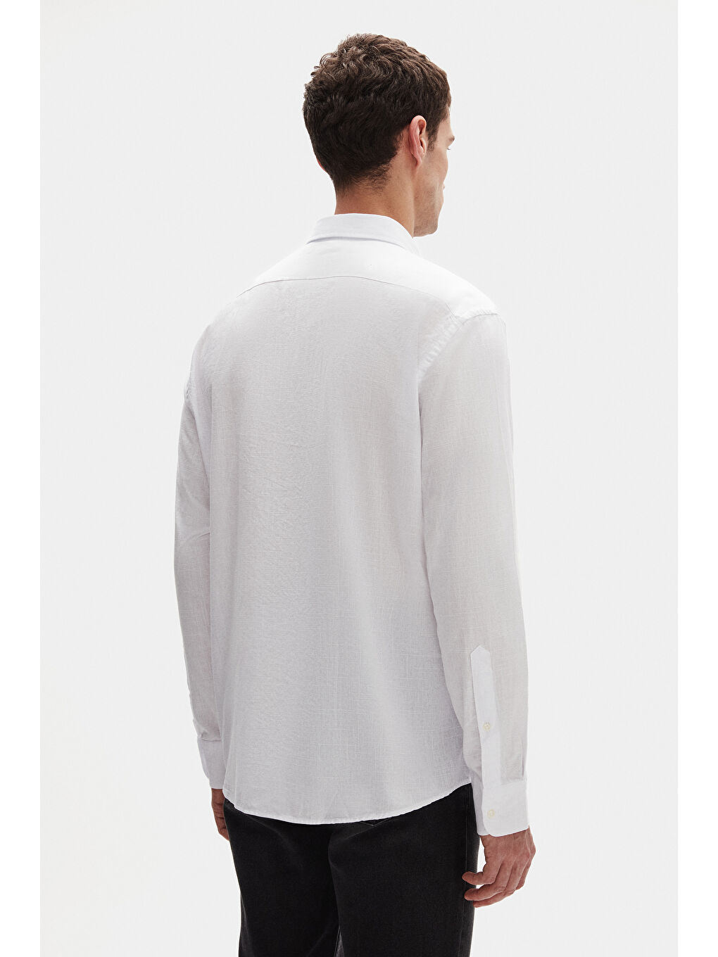 Comfort Beyaz Düğmeli Yaka Rahat Kesim Keten Görünümlü %100 Pamuk Gömlek-2