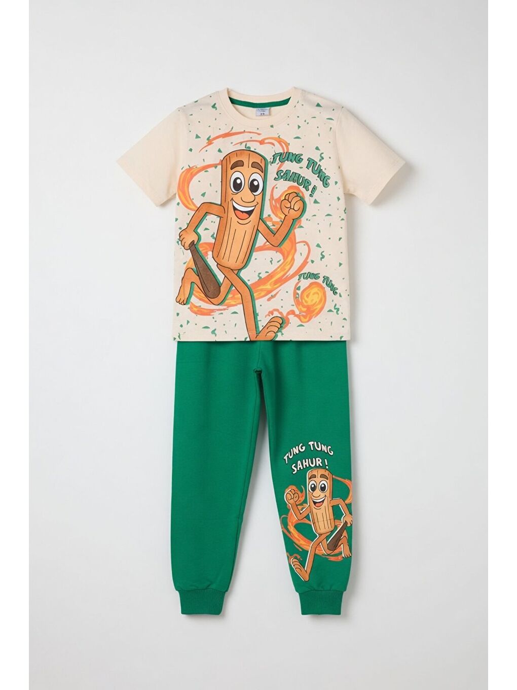 Yeşil Baskılı Bisiklet Yaka Tişörtlü Beli Lastikli Erkek Çocuk 2li Takım 23885-3