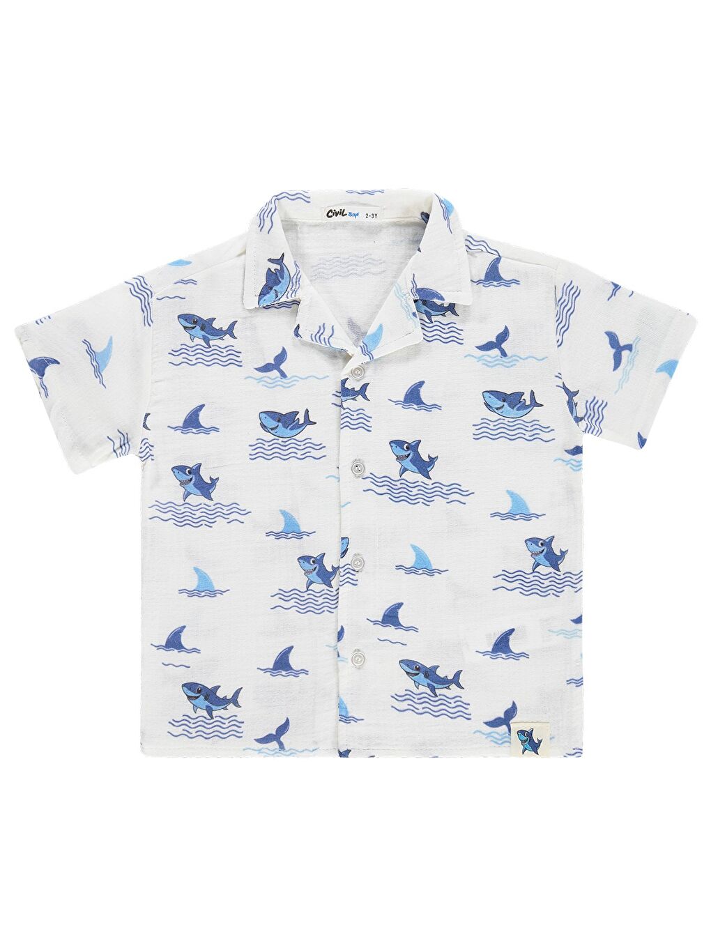 Boys Köpekbalığı Baskılı 2-5 Yaş Gömlek - Beyaz