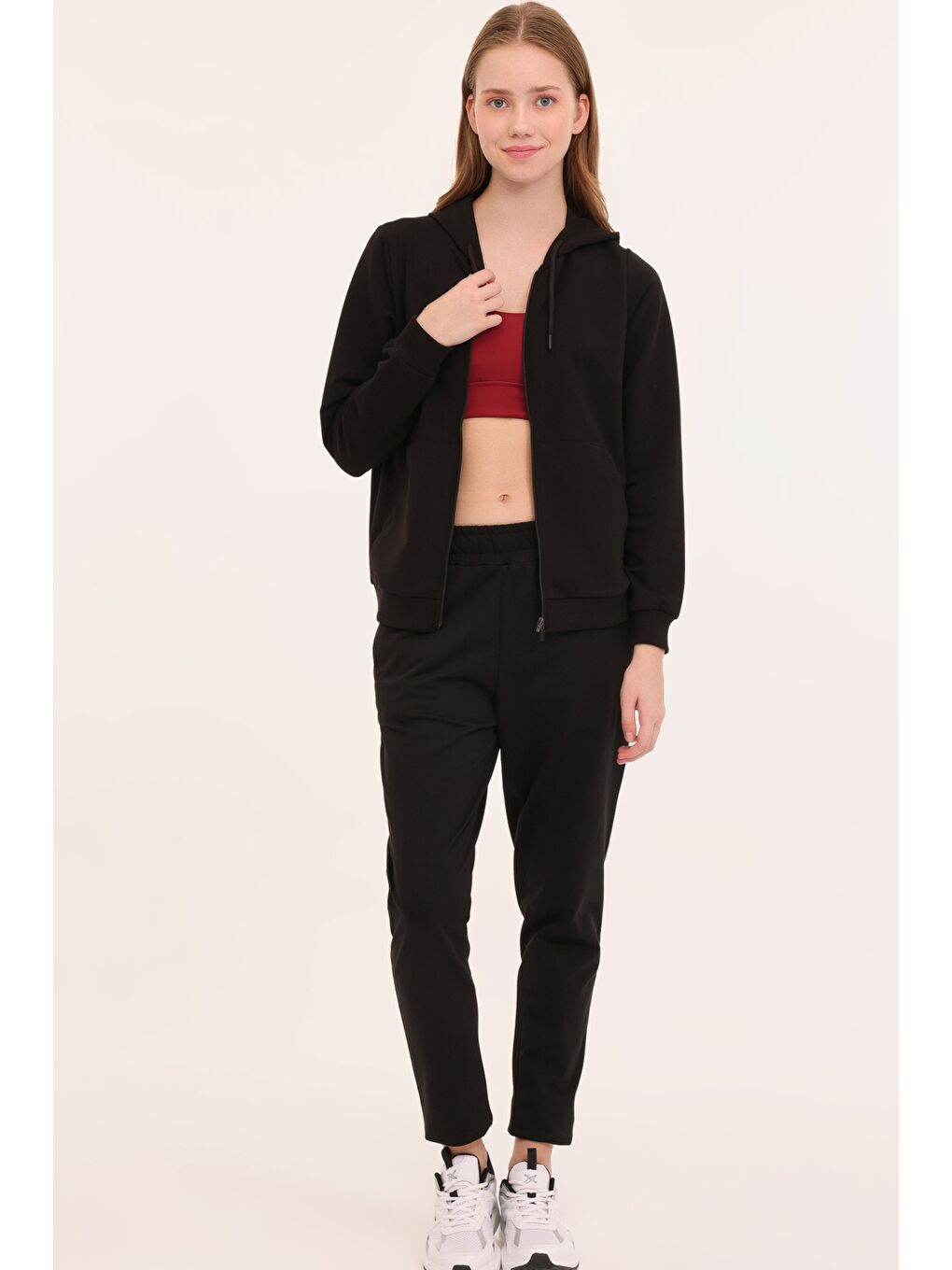 WB FULL ZIP 18SN85 3PR Siyah Kadın Eşofman Üstü-2