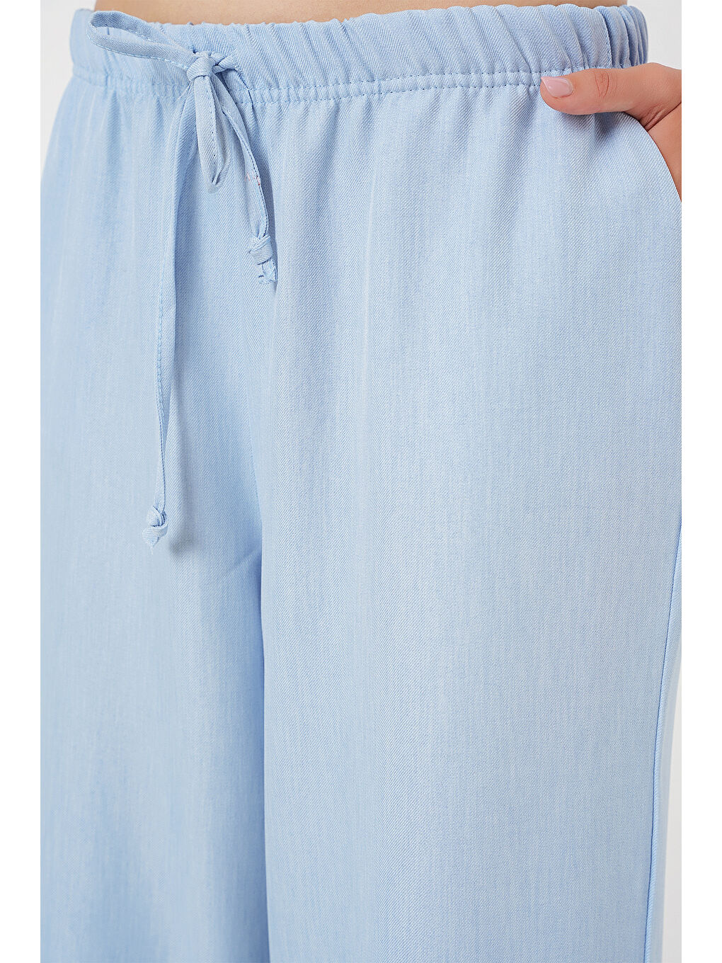 Kadın Geniş Paça Keten Pantolon 6735 - Mavi-4