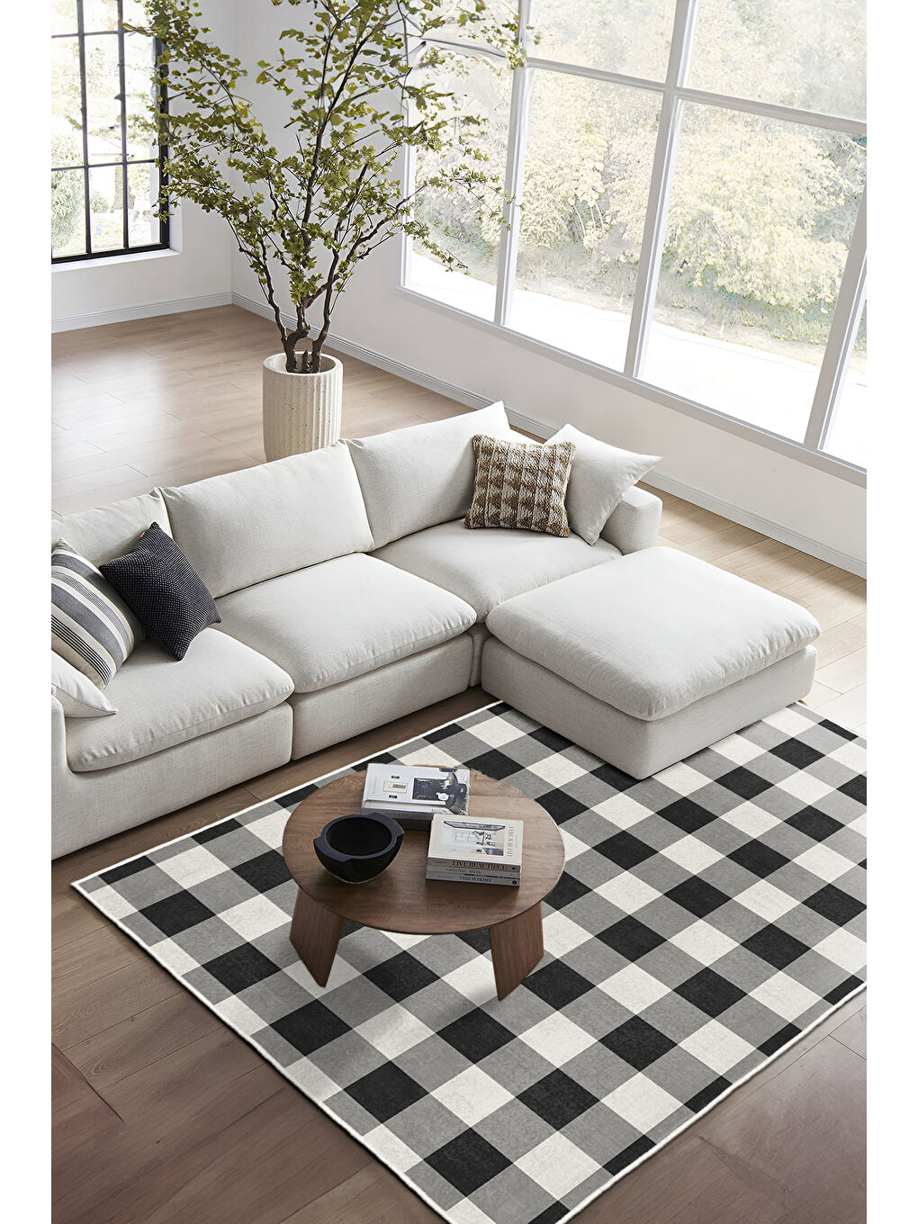 Siyah Dekoratif Özel Tasarım Yıkanabilir İnce Kaymaz Tabanlı Modern Halı KECE FR31-1