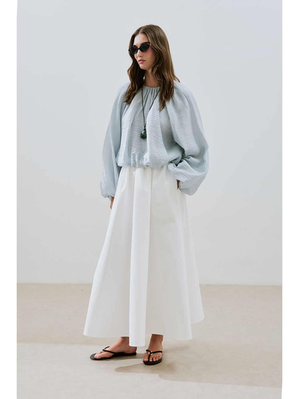 Balon Form Kısa Bluz Mavi-1