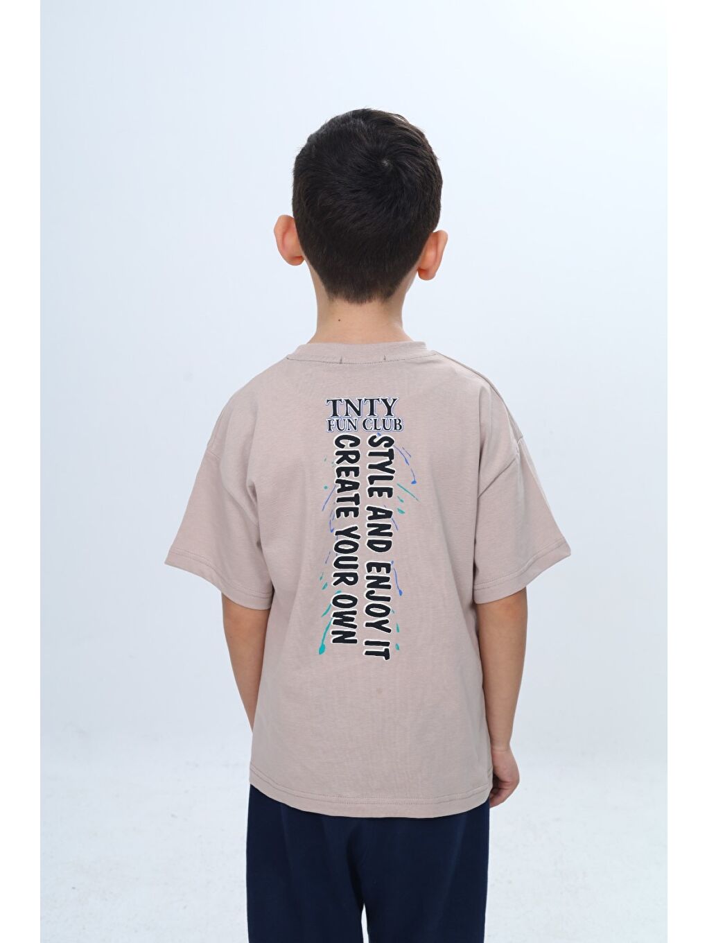 Bej Erkek Çocuk Bisiklet Yaka Kısa Kollu Baskılı Tişört 24990-3