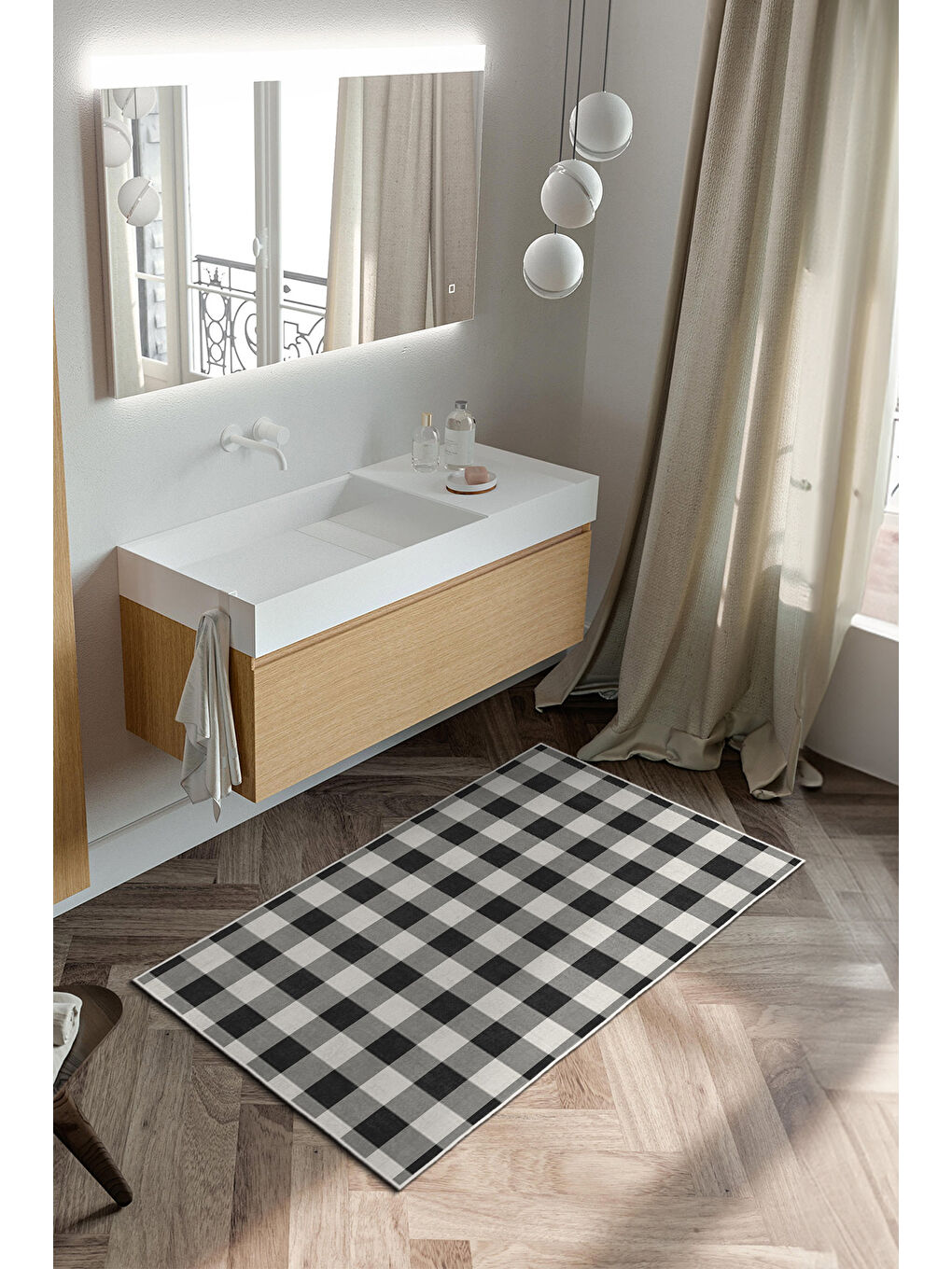 Siyah Dekoratif Özel Tasarım Yıkanabilir İnce Kaymaz Tabanlı Modern Halı KECE FR31-3