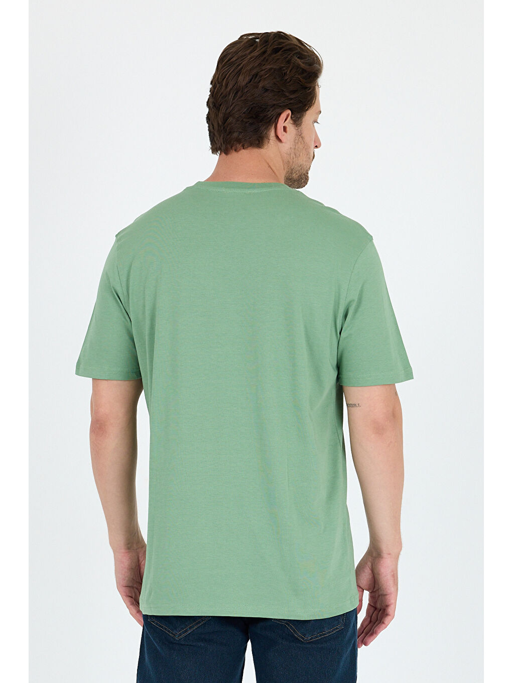 Yeşil Erkek %100 Pamuk Cep Detaylı Baskılı Tişört – Bisiklet Yaka, Yazlık Model Erkek Tişört 0105-4