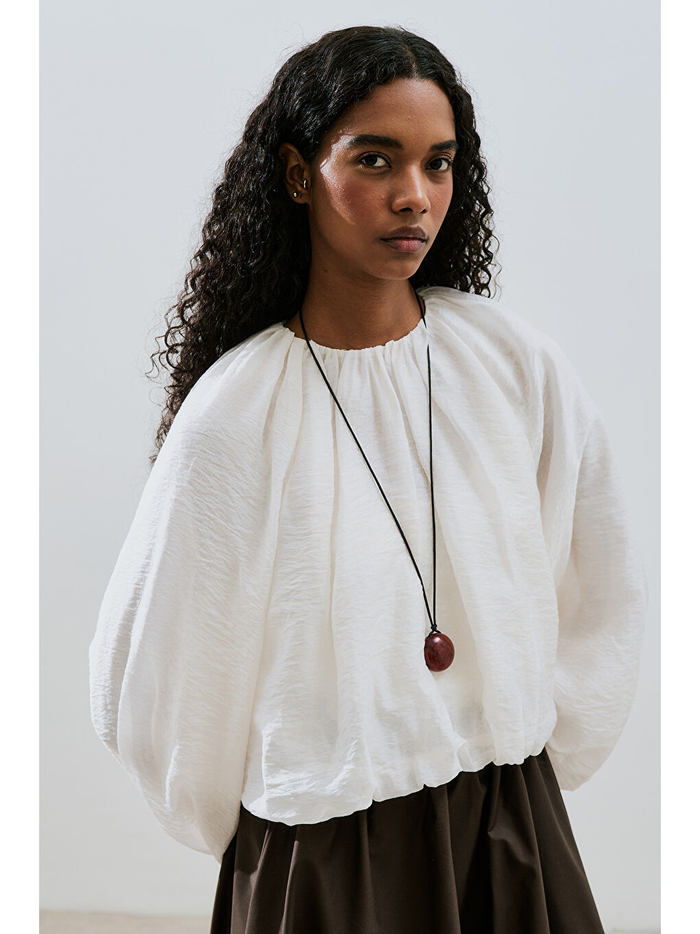 Balon Form Kısa Bluz Ekru-2