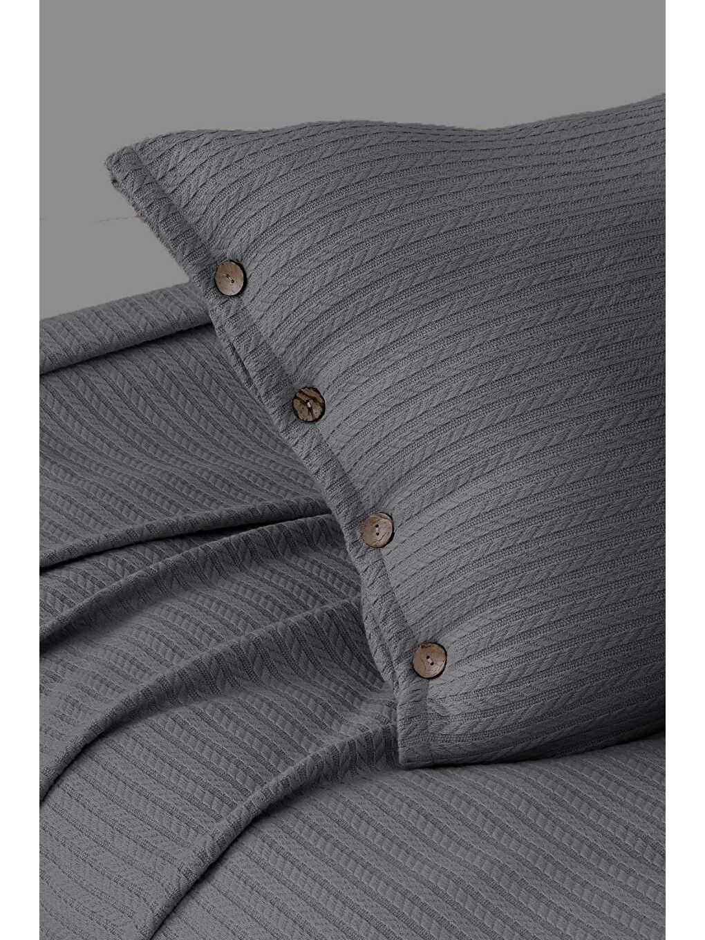 Antrasit Örgü Tek Kişilik Pike Yatak Örtüsü-1