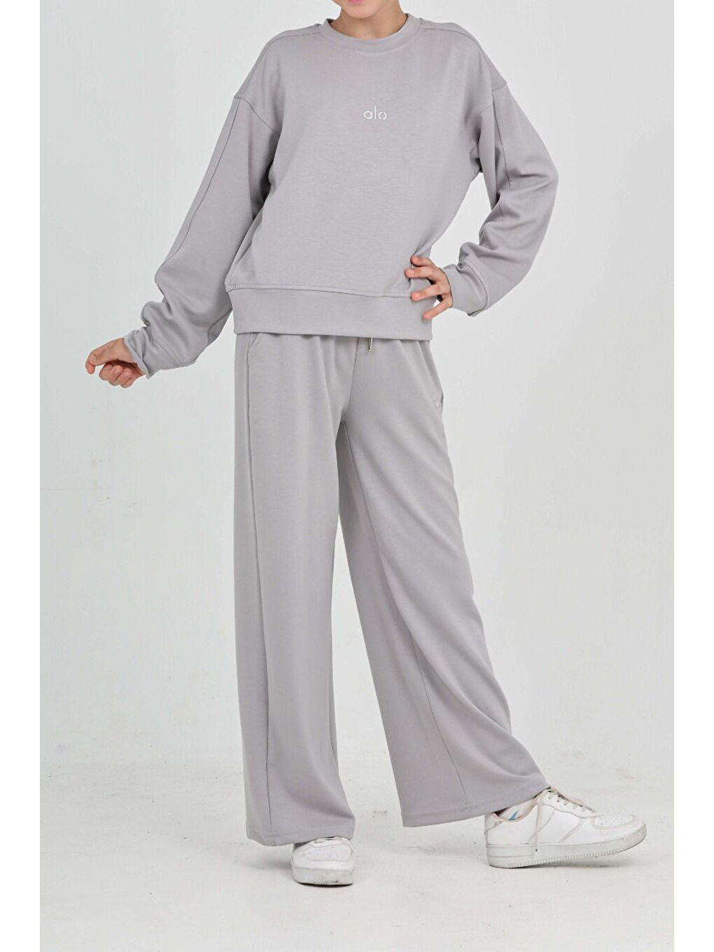 Gri Kız Çocuk Oysho Kumaş Geniş Paçalı Alt- Üst Takım 12312