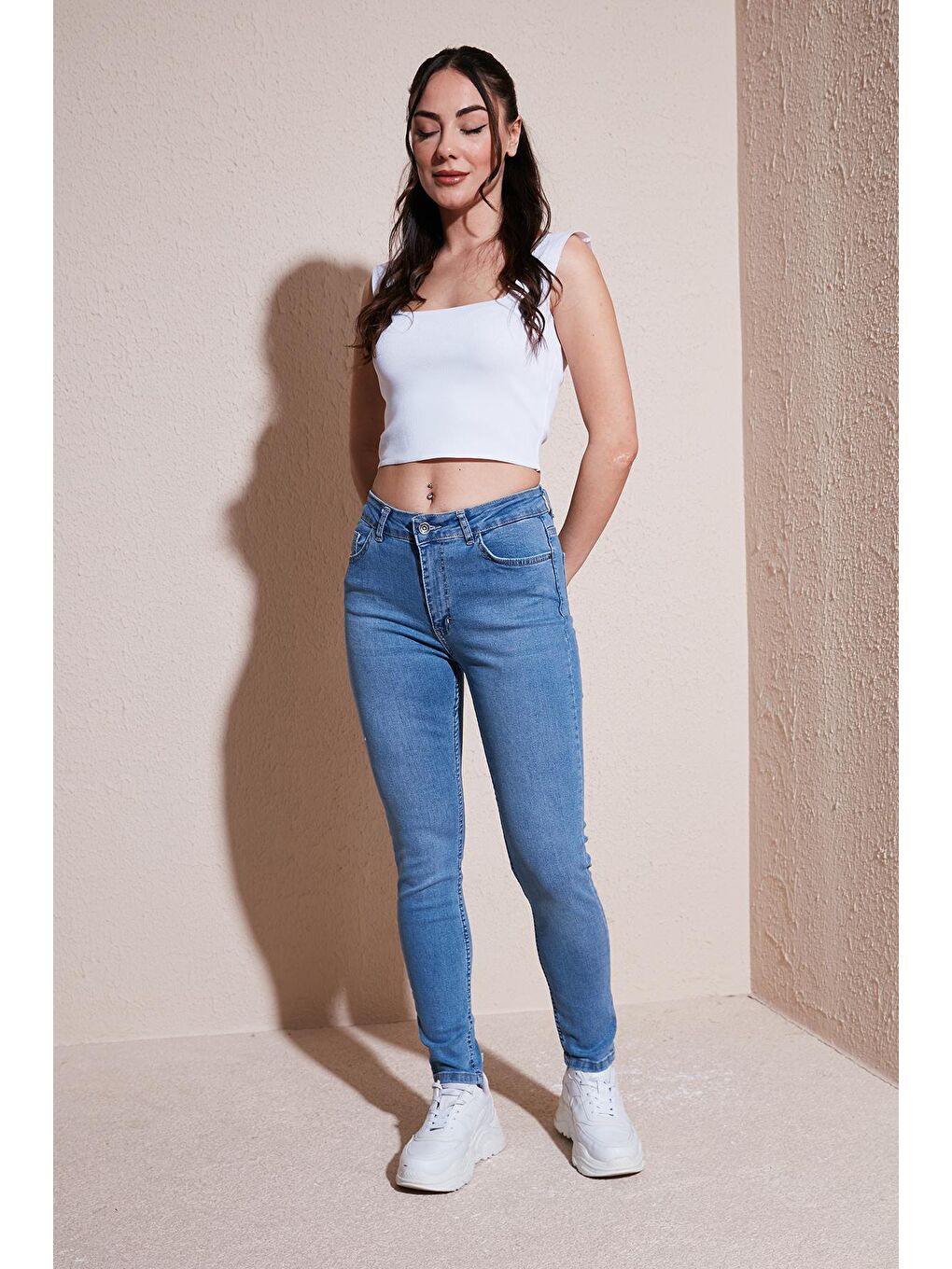 Fashion Friends Açık Mavi Pamuklu Skinny Fit Dar Paça Jeans Kadın  Pantolon 24Y0565K1 - 4