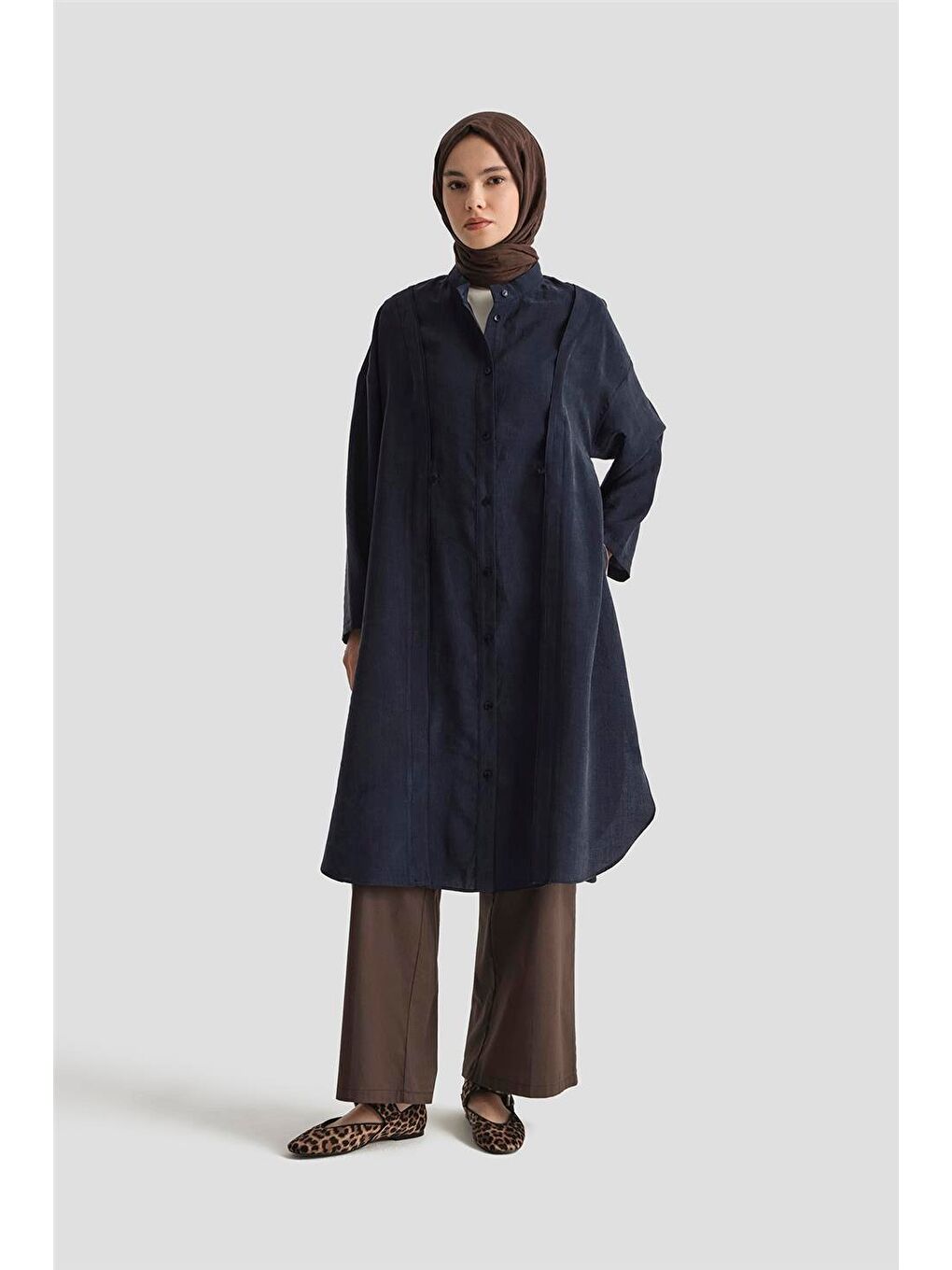 Lyocell Tunik Elbise 25Yd5800 Lacivert-3