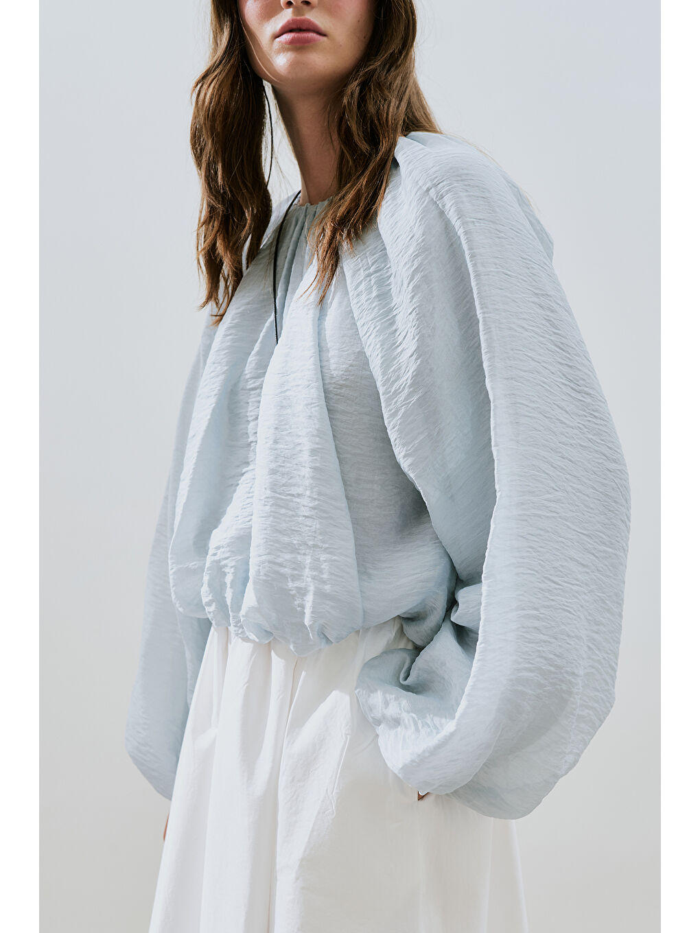 Balon Form Kısa Bluz Mavi-2