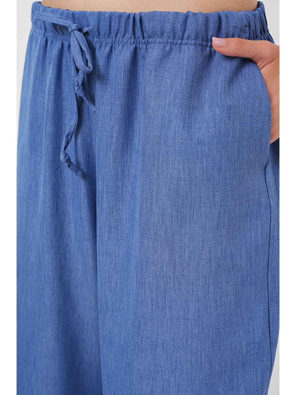Kadın Geniş Paça Keten Pantolon 6735 - İndigo-4