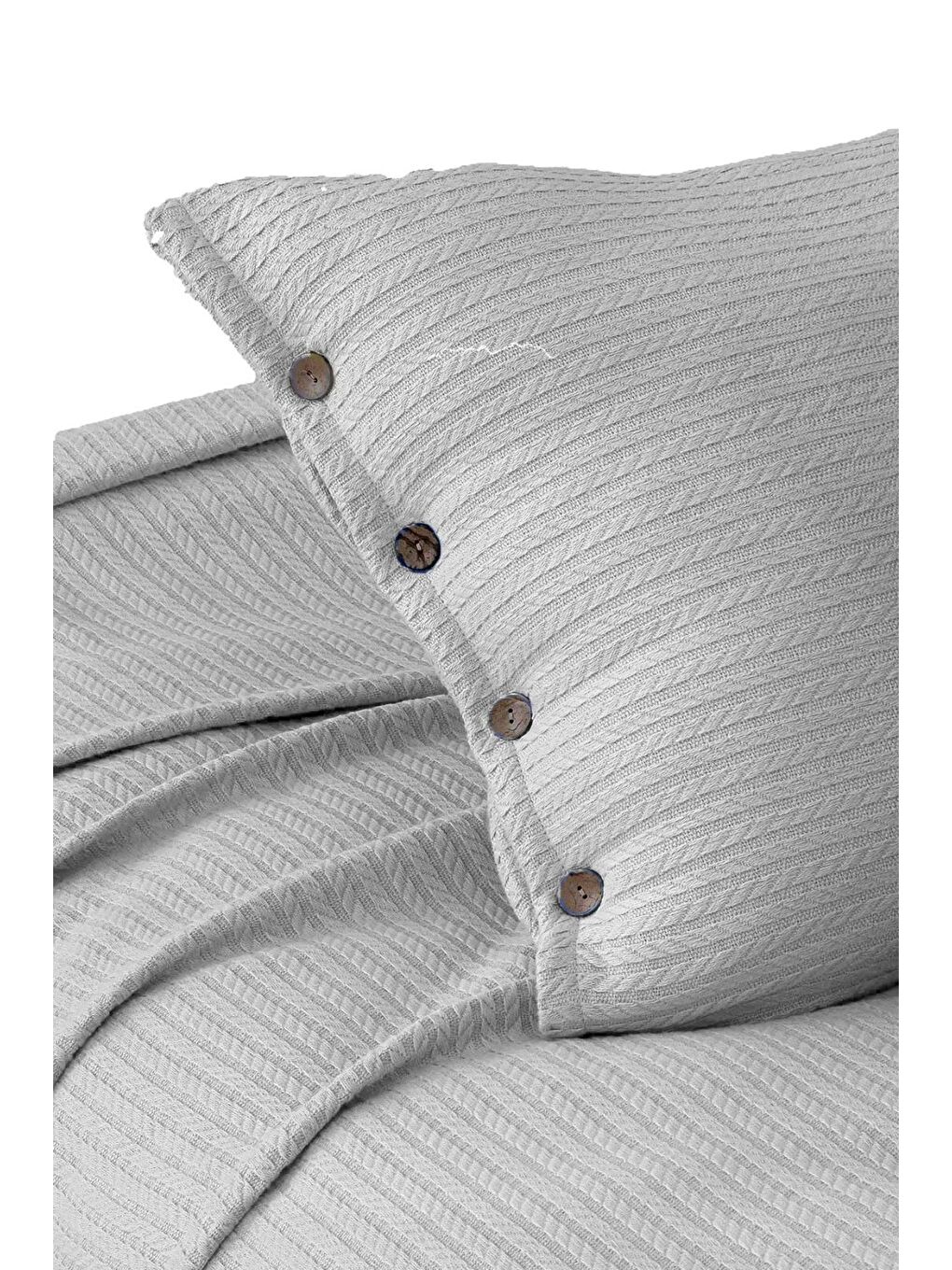 Gri Örgü Tek Kişilik Pike Yatak Örtüsü-1