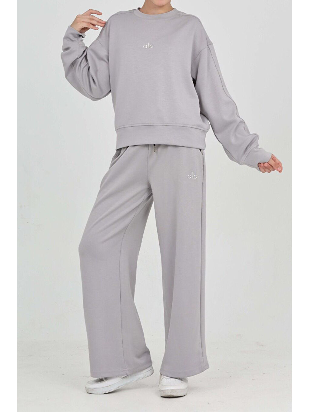 Gri Kız Çocuk Oysho Kumaş Geniş Paçalı Alt- Üst Takım 12312-1