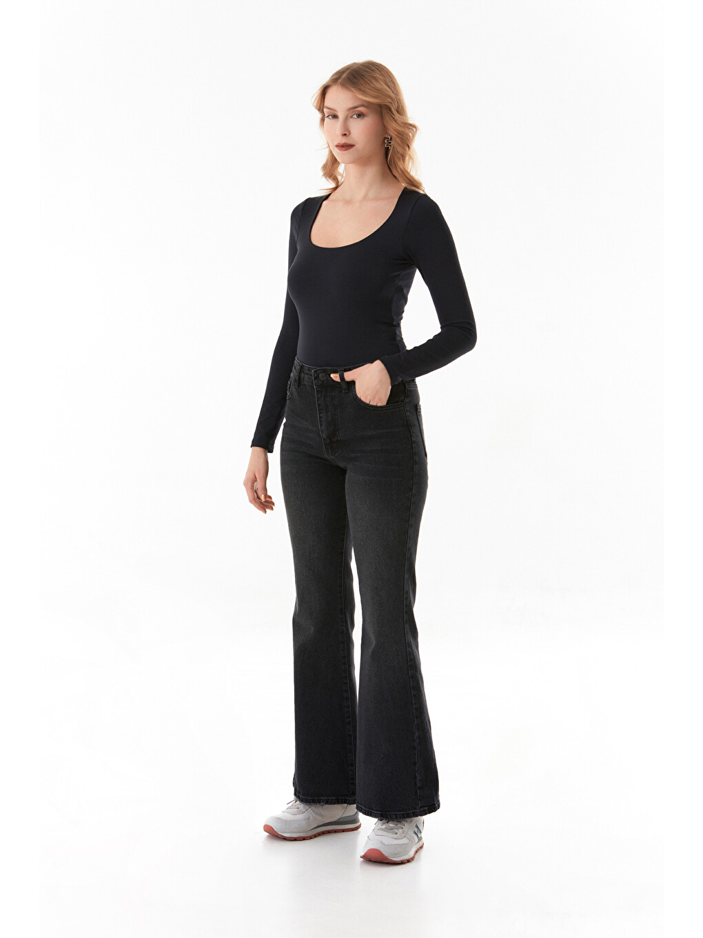 Lacivert Basic Kare Yaka Bluz-1