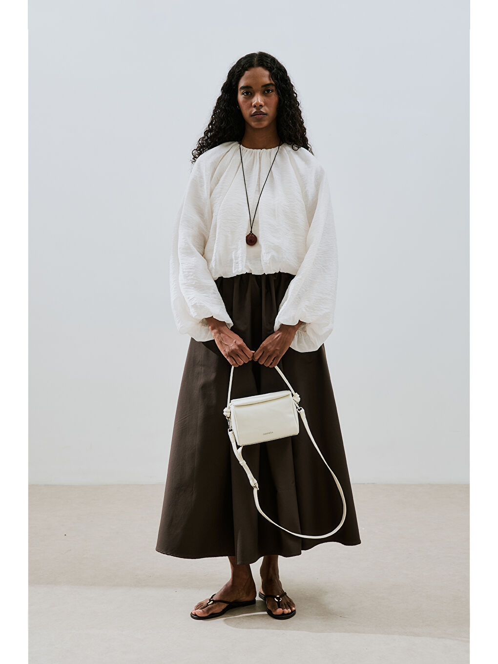 Balon Form Kısa Bluz Ekru-3