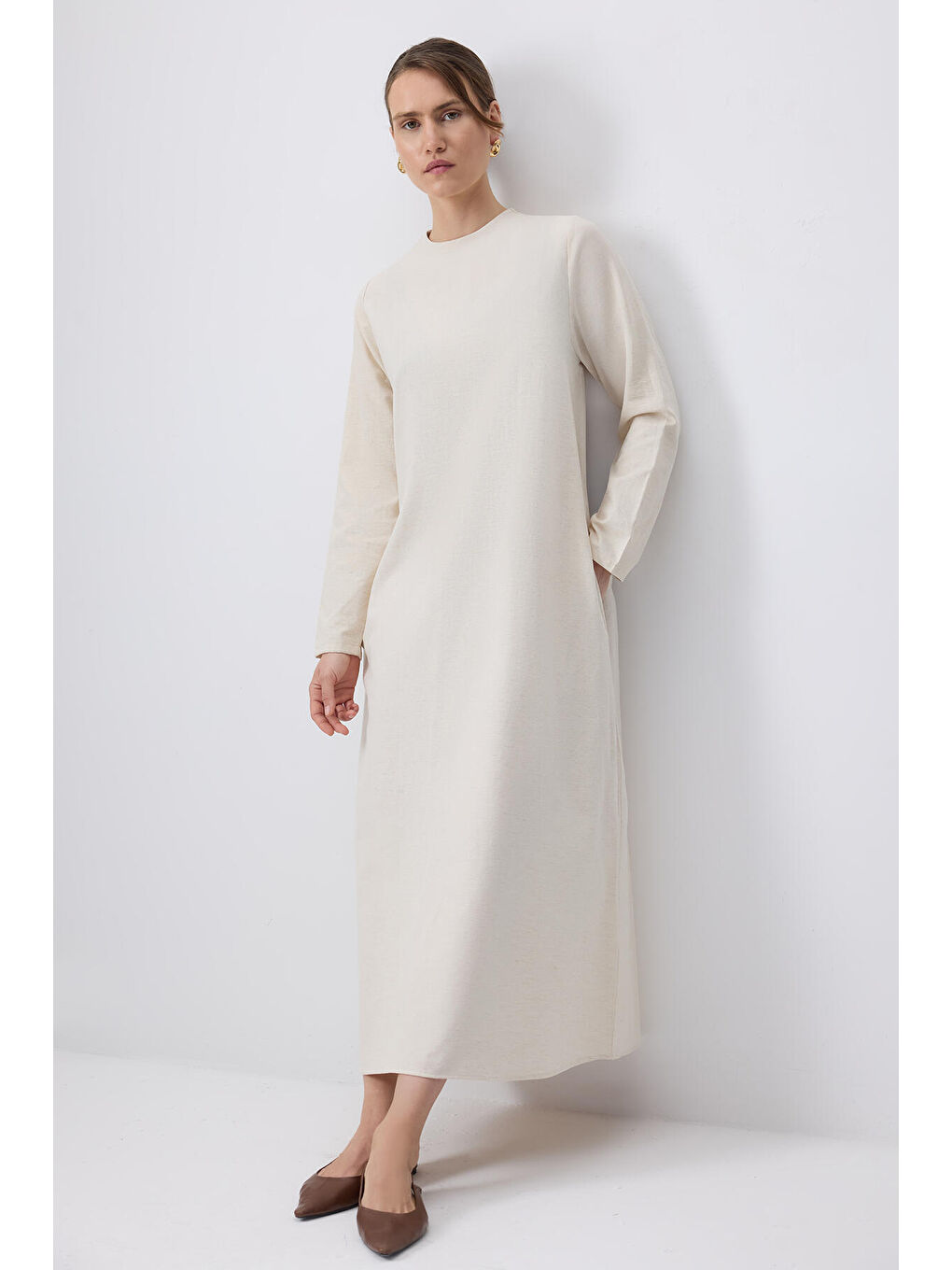 Bej Kontrast Biyeli Kimono Takım-1