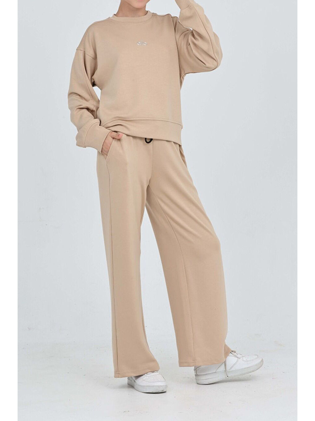 Bej Kız Çocuk Oysho Kumaş Geniş Paçalı Alt- Üst Takım 12312-2