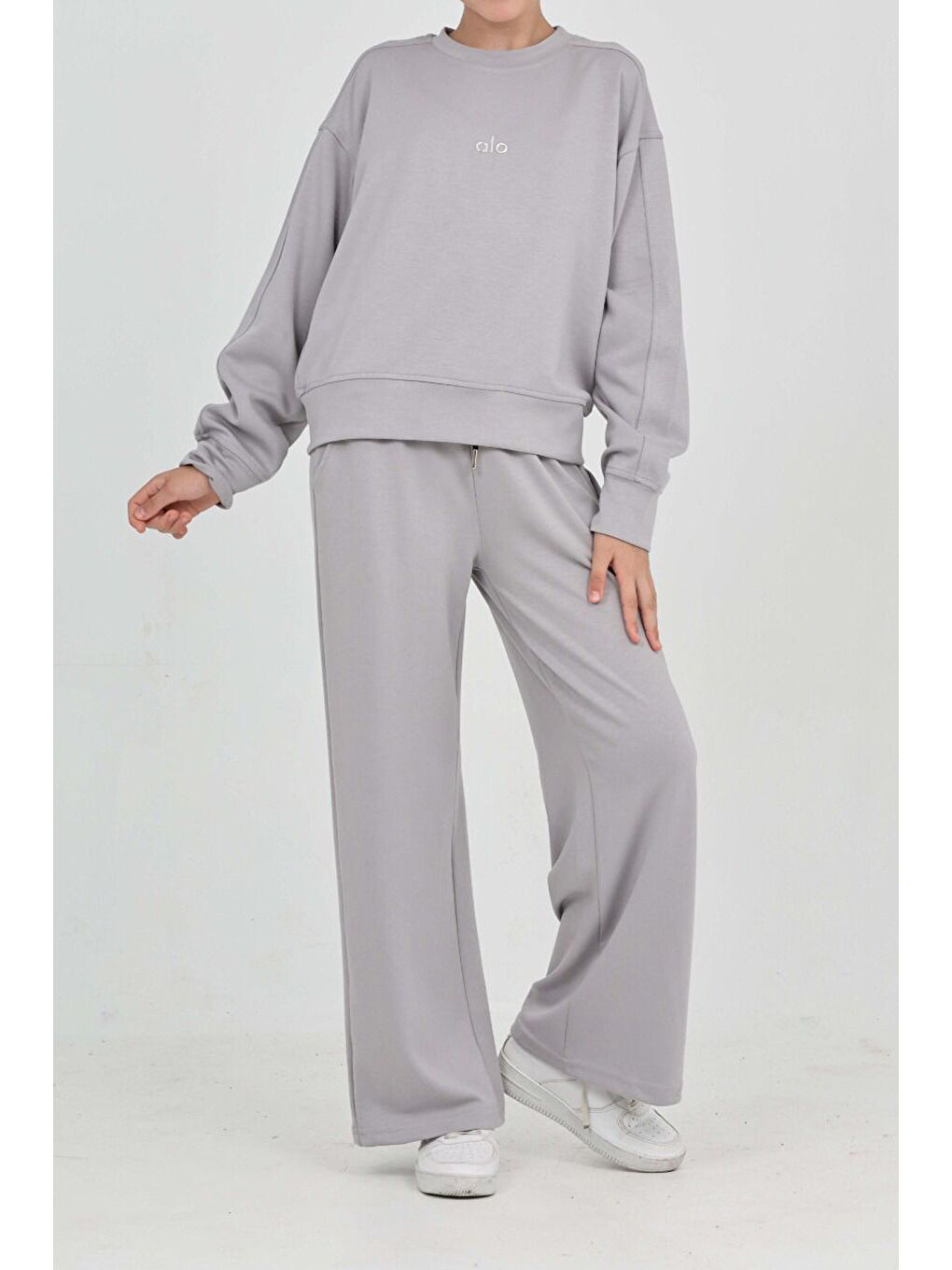 Gri Kız Çocuk Oysho Kumaş Geniş Paçalı Alt- Üst Takım 12312-2