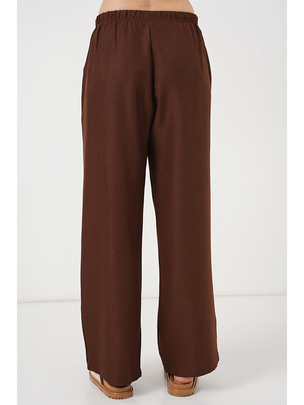 Kadın Geniş Paça Keten Pantolon 6735 - Kahverengi-5