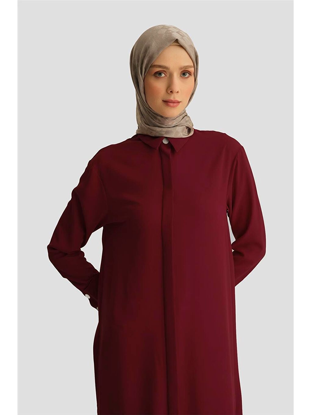 Zımba Detaylı Tunik Elbise 25Yh4406 Bordo-2