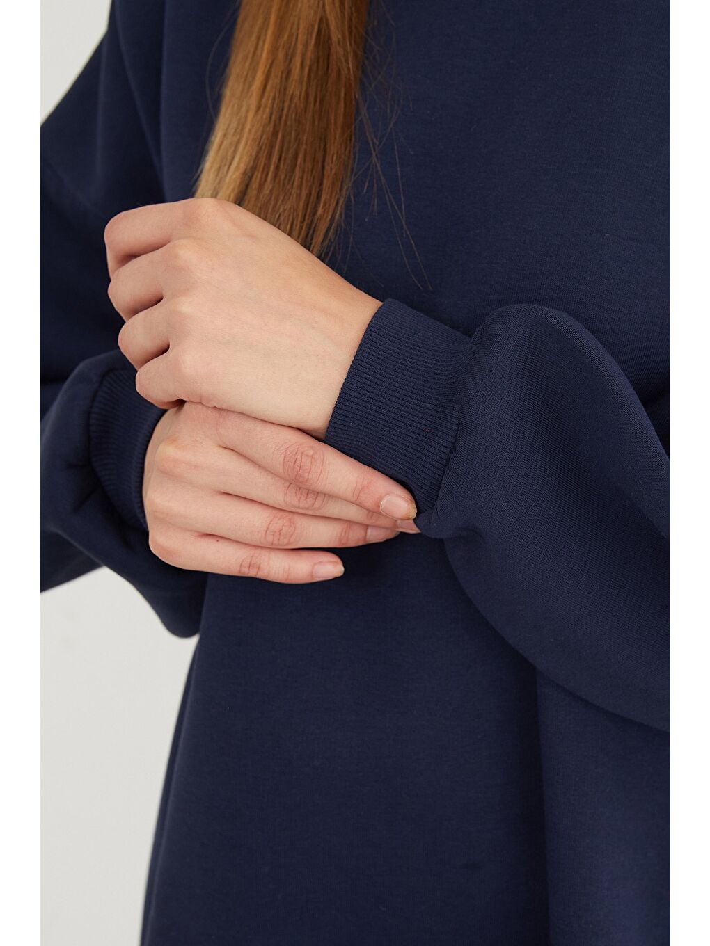 Lacivert 3 İplik Basic Oversize Sweatshirt-4