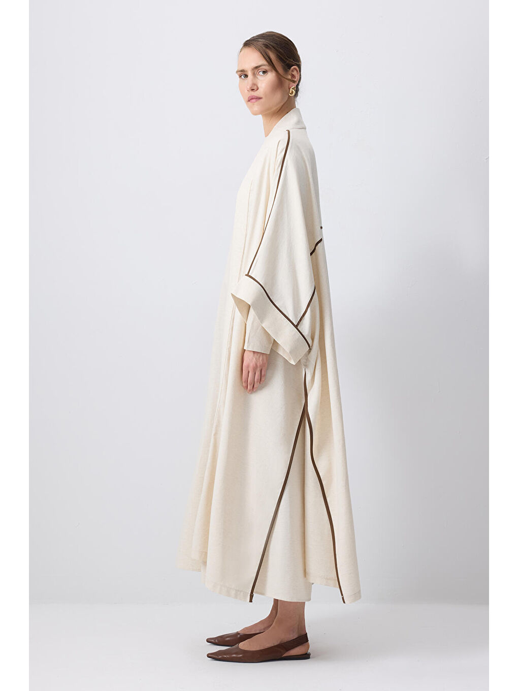 Bej Kontrast Biyeli Kimono Takım-2