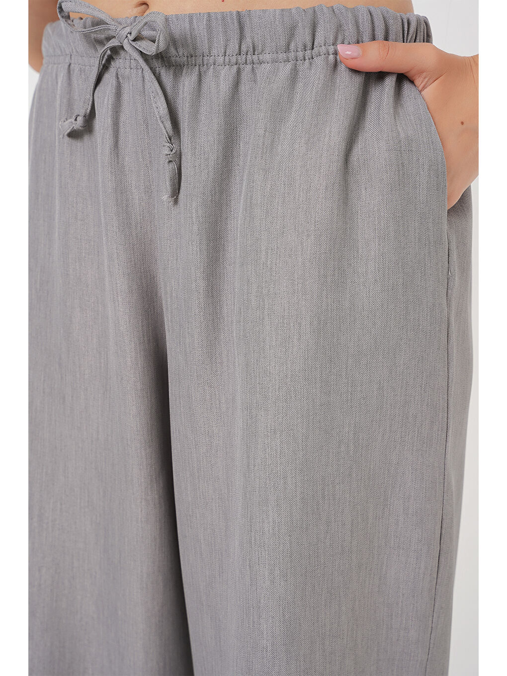 Kadın Geniş Paça Keten Pantolon 6735 - Gri-4