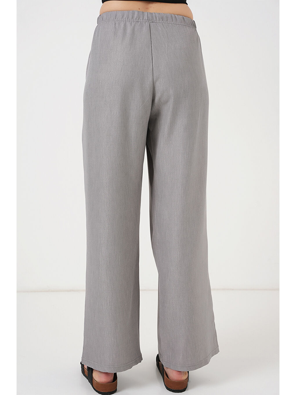 Kadın Geniş Paça Keten Pantolon 6735 - Gri-5