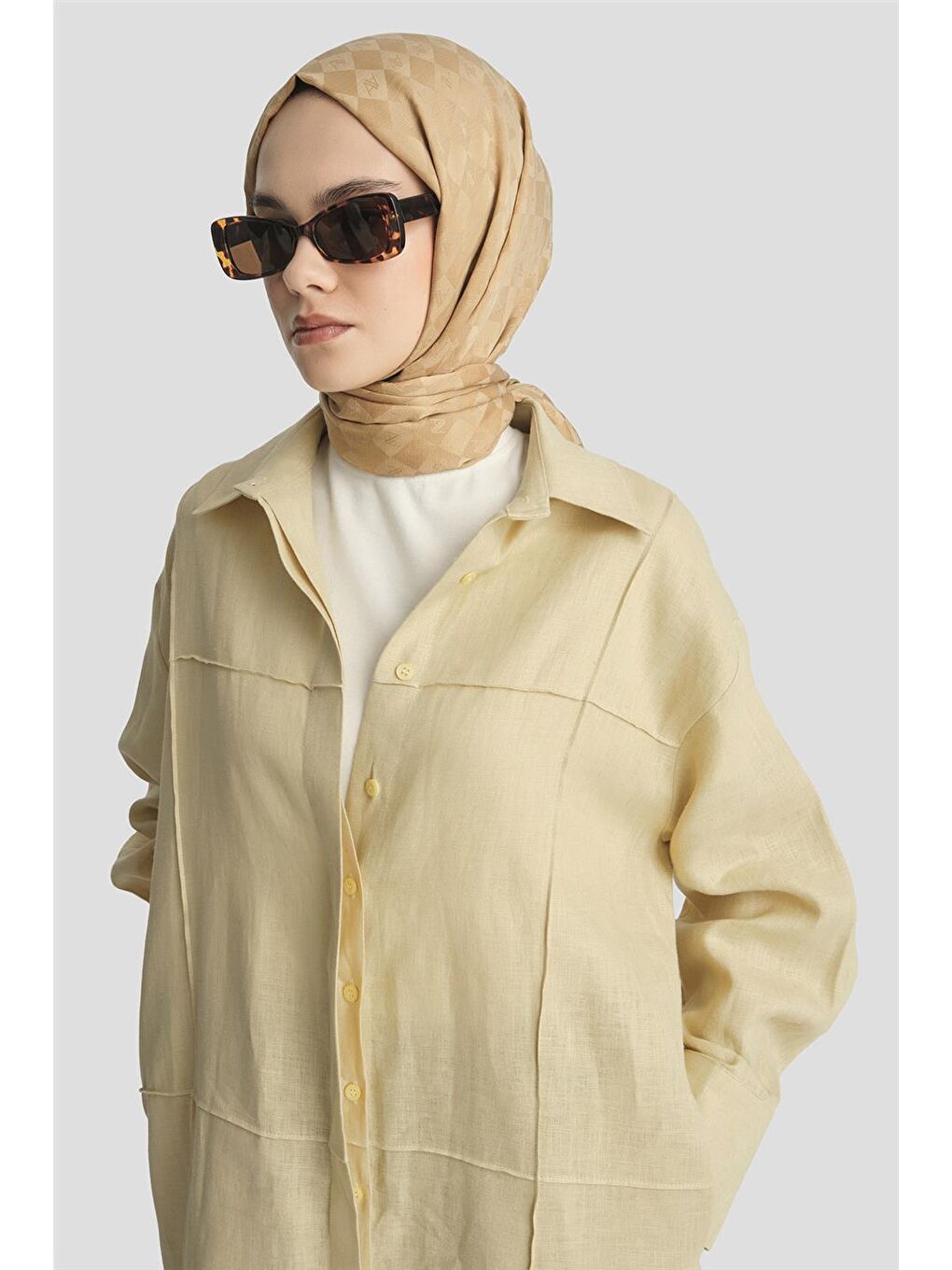 Sarı Nervür Dikişli Tunik Elbise 25Y4625 Limon-2