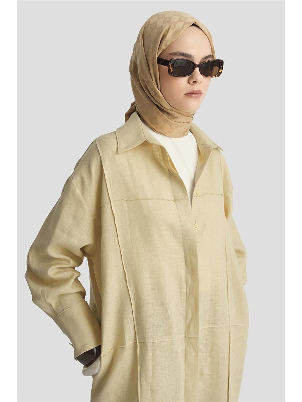 Sarı Nervür Dikişli Tunik Elbise 25Y4625 Limon-3