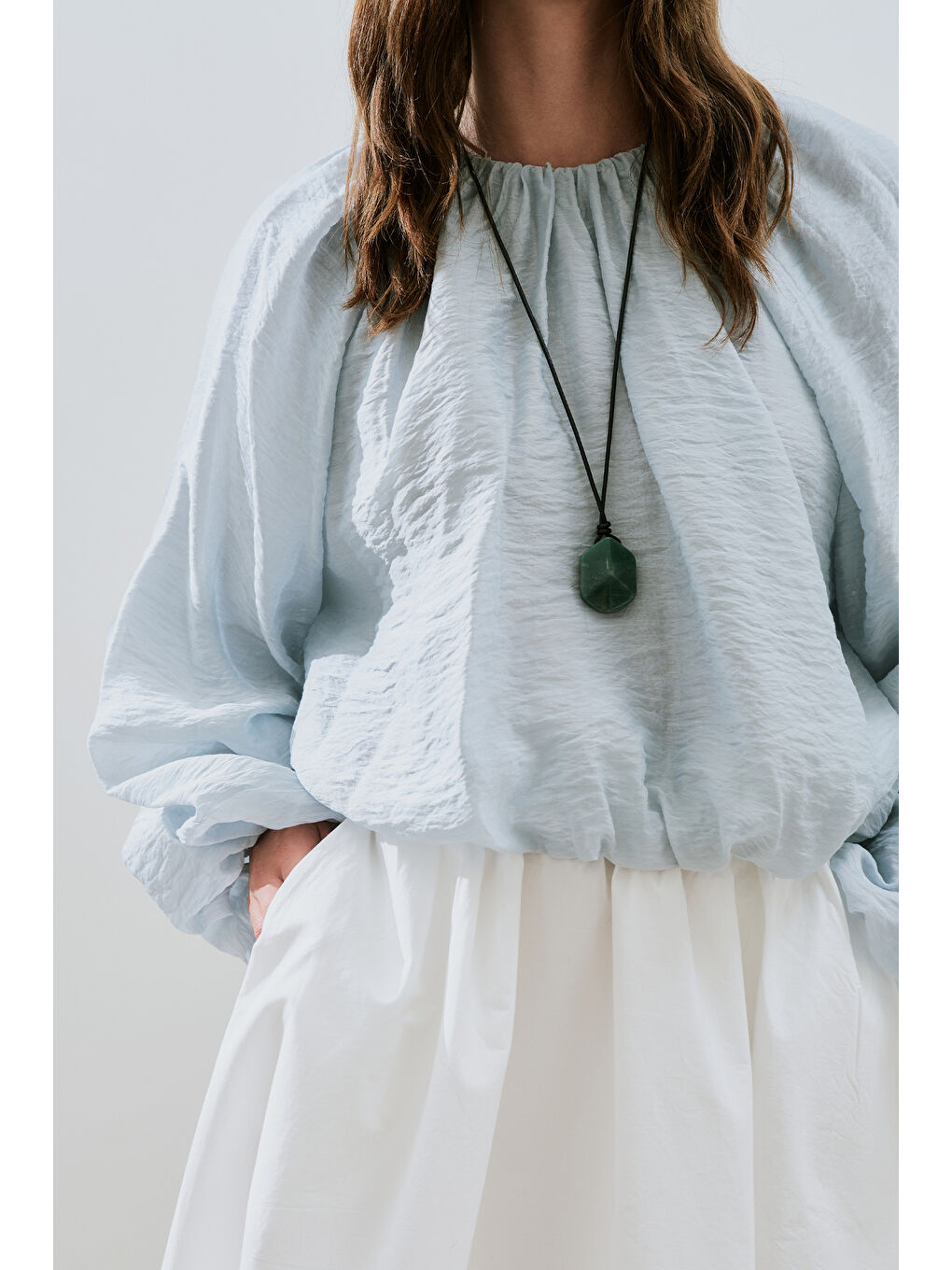 Balon Form Kısa Bluz Mavi-4