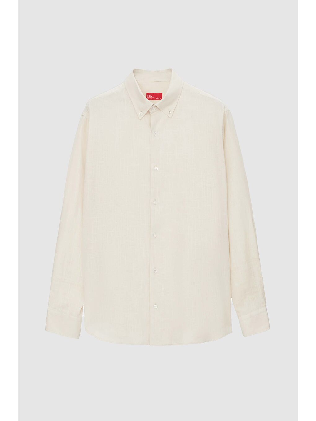 Comfort Bej Düğmeli Yaka Rahat Kesim Keten Görünümlü %100 Pamuk Gömlek-4