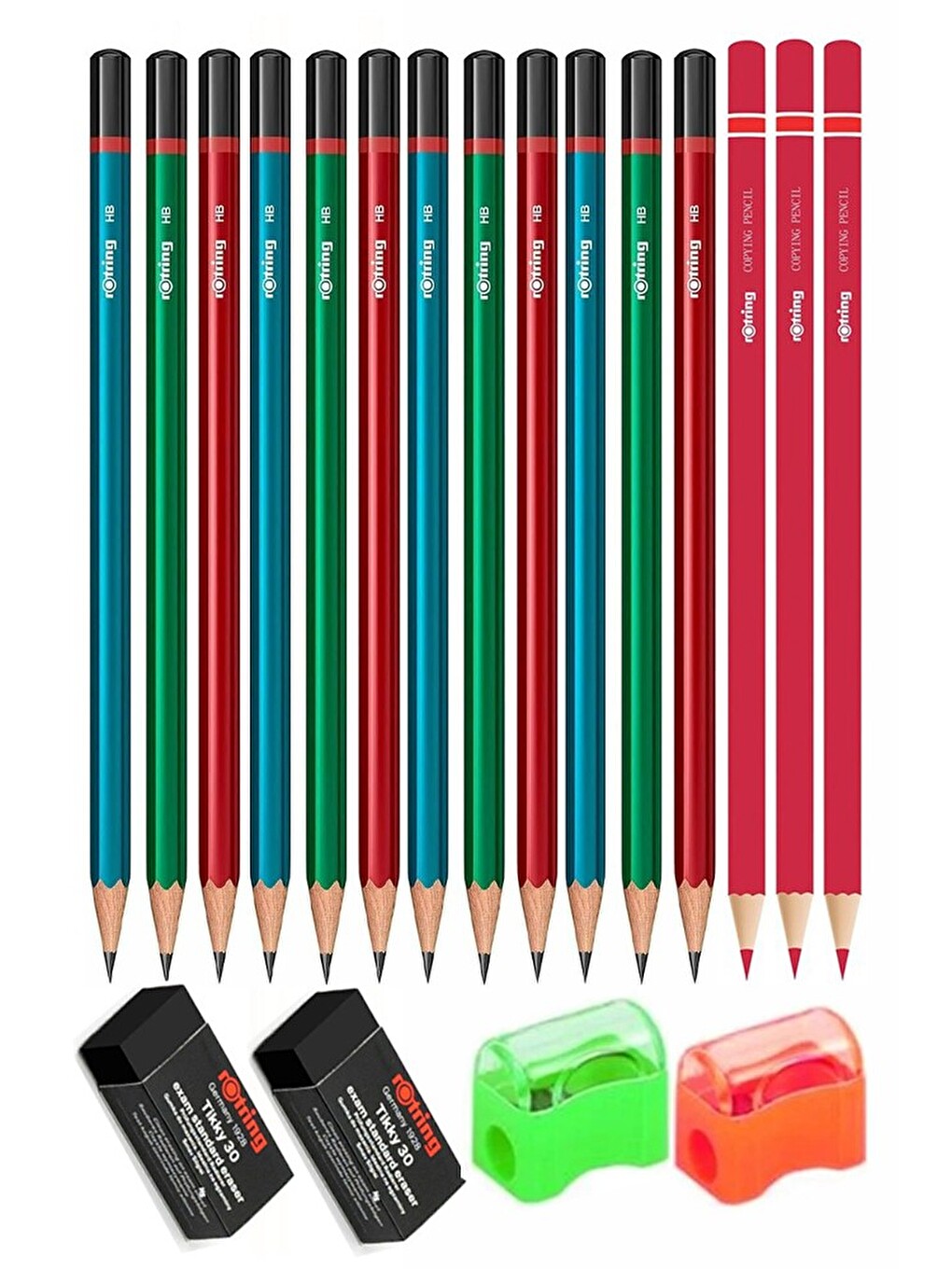 Rotring Kurşun Kalem 12 Li Kırmızı Kalem 3 Adet Siyah Silgi 2 Adet Kalemtraş 2 Adet Hb Mercanlı Siya