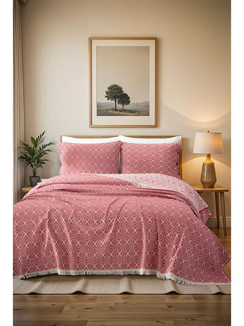 Kahverengi Kiremit Geometrik Pike Yatak Örtüsü