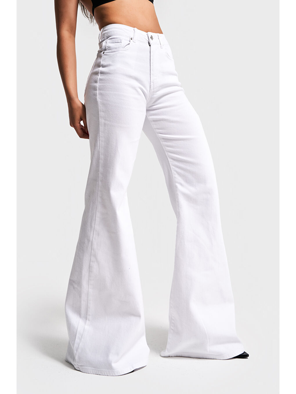 Kadın Beyaz Renk 5s5-2 Flare Fit Bol Paça %100 Pamuk İç Göstermez Denim Jean