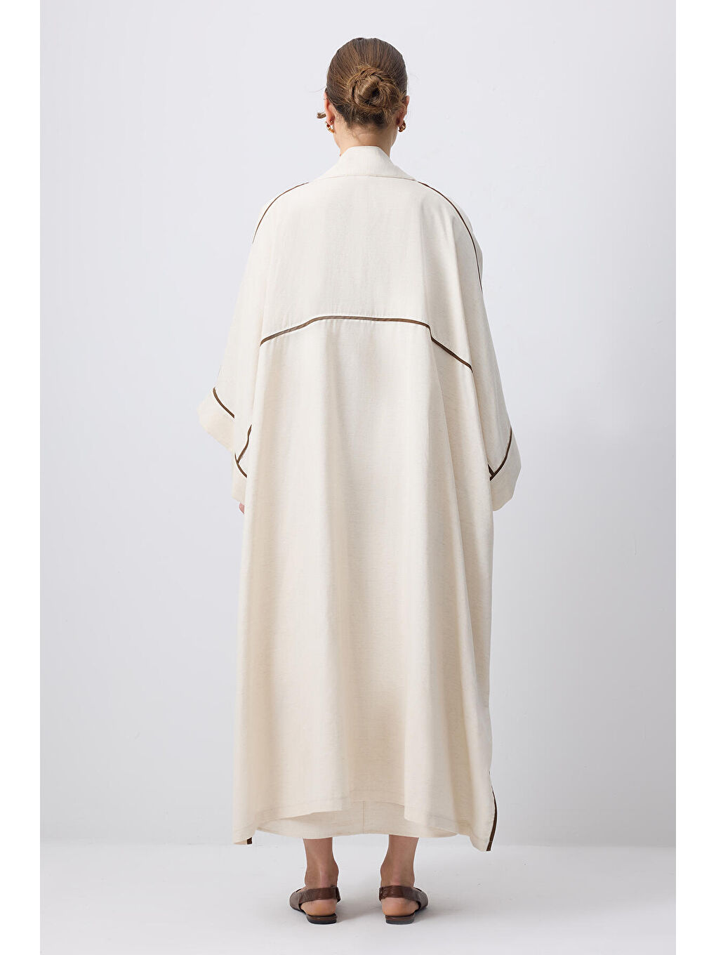 Bej Kontrast Biyeli Kimono Takım-3