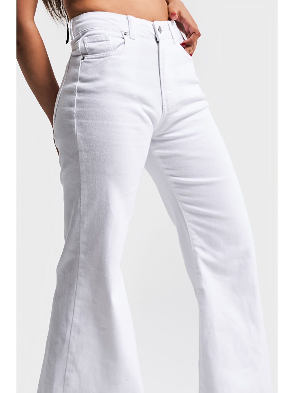 Kadın Beyaz Renk 5s5-2 Flare Fit Bol Paça %100 Pamuk İç Göstermez Denim Jean-2
