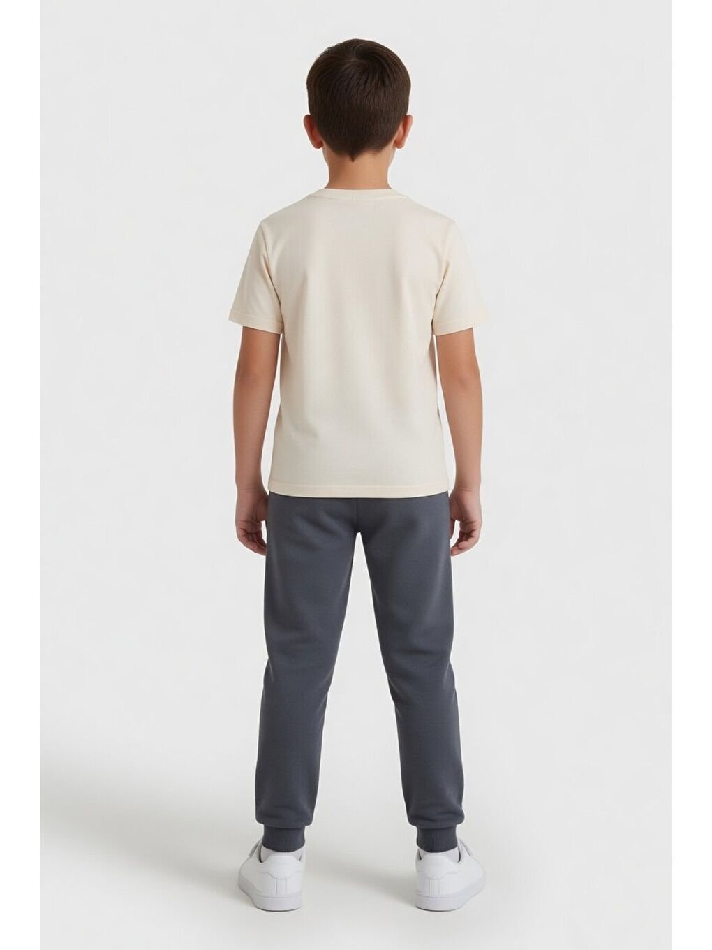 Gri Füme Baskılı Bisiklet Yaka Tişörtlü Beli Lastikli Erkek Çocuk 2li Takım 23888-2