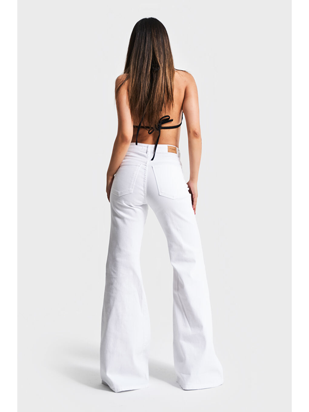 Kadın Beyaz Renk 5s5-2 Flare Fit Bol Paça %100 Pamuk İç Göstermez Denim Jean-3