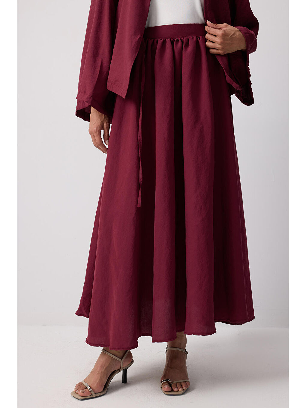 Bordo Çiçek Detaylı Modal Ceket Etek Takım-5