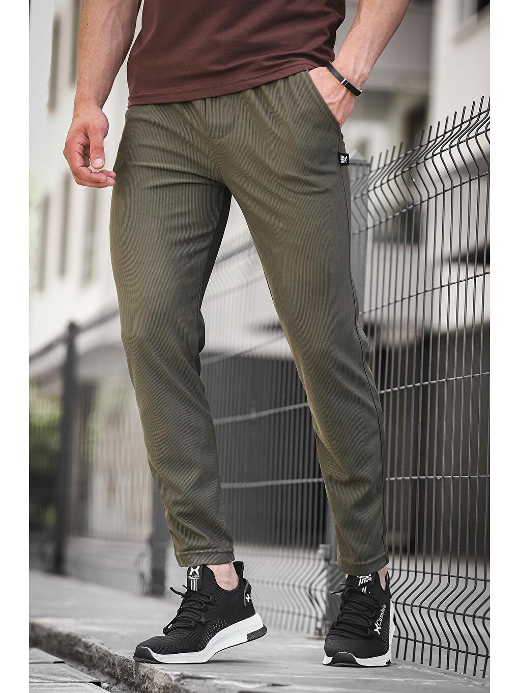 Haki Düz Paça Fitilli Slim Fit Erkek Eşofman Altı-2