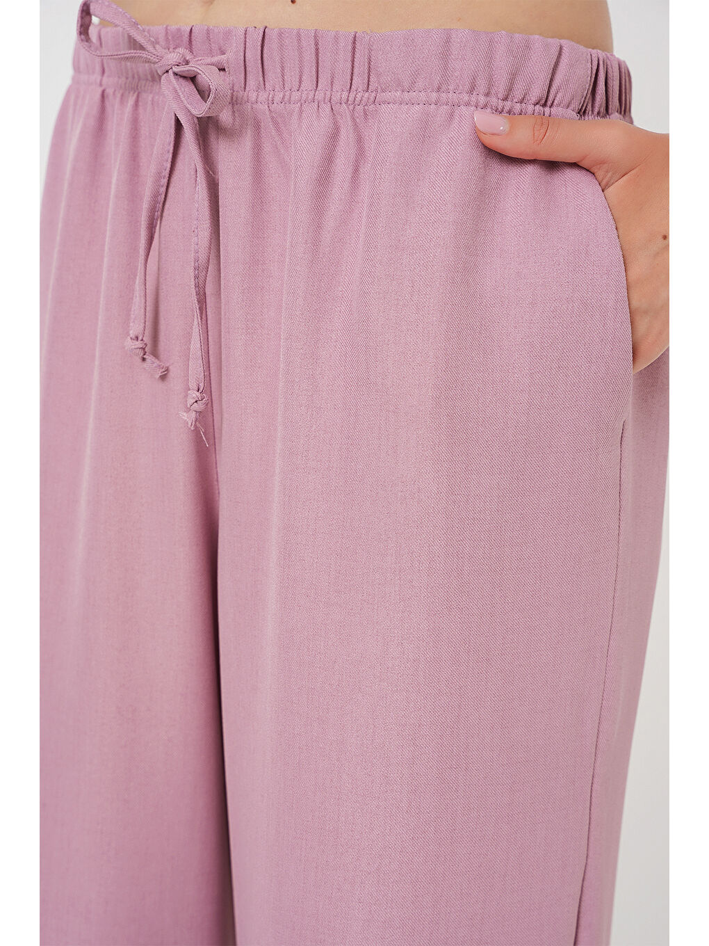 Pembe Kadın Geniş Paça Keten Pantolon 6735 - Gül Kurusu-4