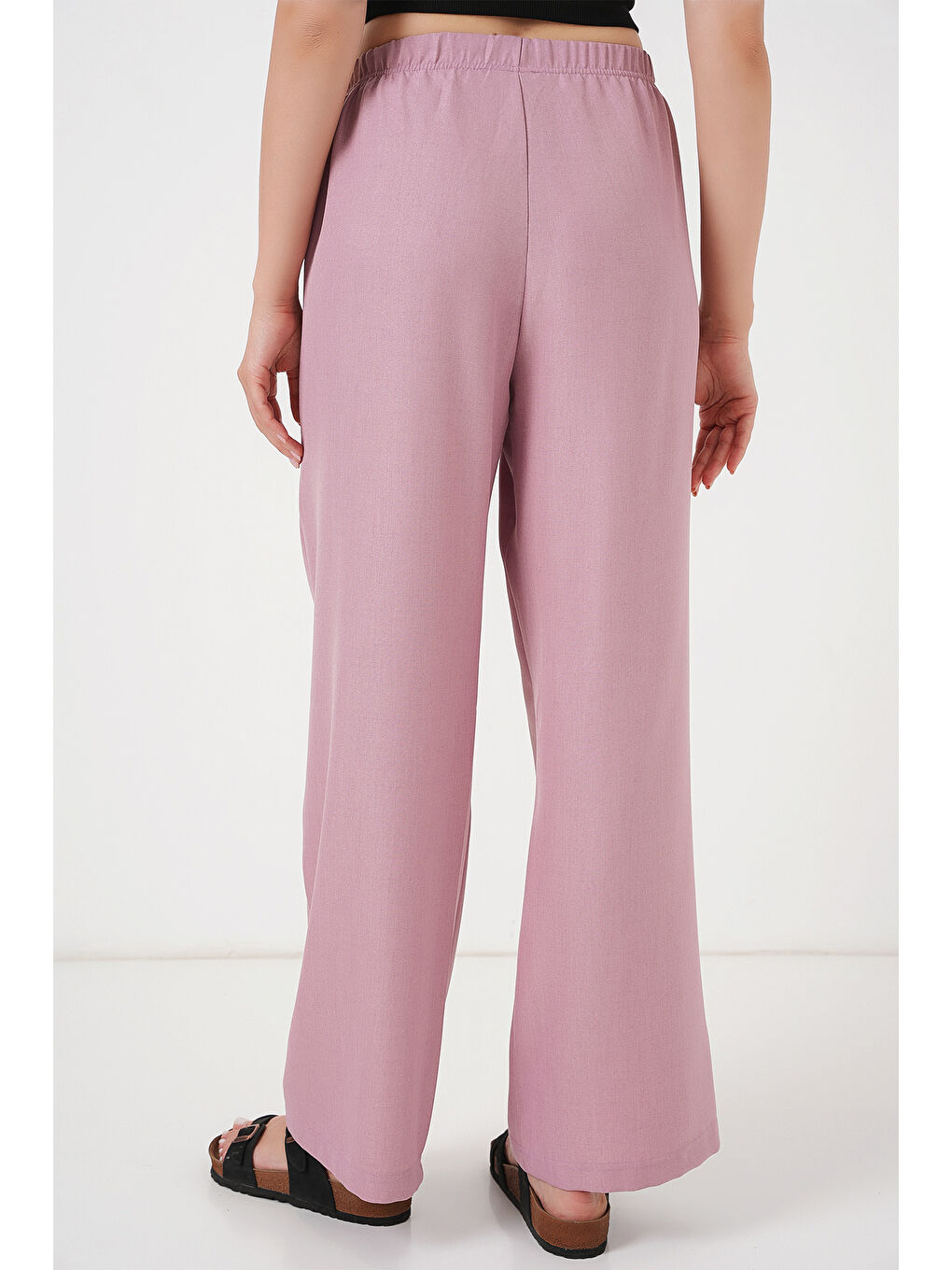 Pembe Kadın Geniş Paça Keten Pantolon 6735 - Gül Kurusu-5